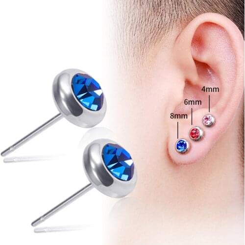 2 Pcs/bag Size 4/6/8mm Medical Titanium Needle True Zircon Ear Studs Boys and girls Earrings For DIY Party Earrings
