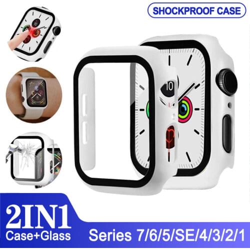 2IN1 Glass case For Apple Watch 6 5 4 3 SE 44mm 40mm iWatch Case 42mm 38mm bumper Screen Protector cover for iwatch Accessories