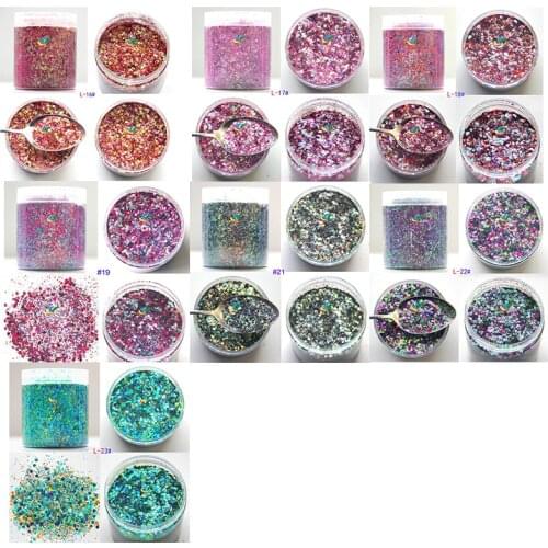 28 Designs Nail Flake Powder 50g/bag Mix Hexagon Glitter Flakes Dust Manicure Decoration 50 Holographic Nail Flaks For Nail Art