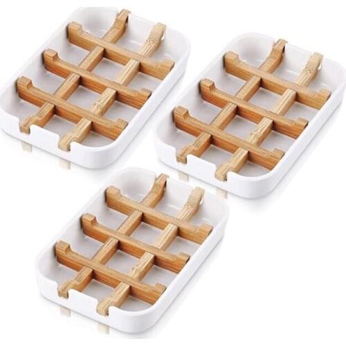 3 Pieces Bamboo Soap Dishes Soap Holder Sustainable Shower Soap Drain Rack Bathtub Shower Tray For Kitchen Bathroom