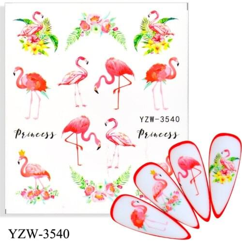 4PCS/LOT Flamingo Nail Sticker Flower Leaf Water Decal Transfer Nail Sliders Summer Tattoo Nail Art Decoration Tip