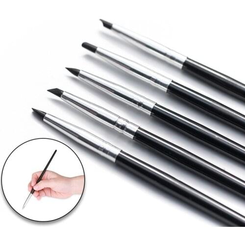 5pcs/set Silicone Rubber Tip Painting Brushes Wood Handle DIY Pottery Clay Crafts Modeling Tools Art Crafts Making Supplies