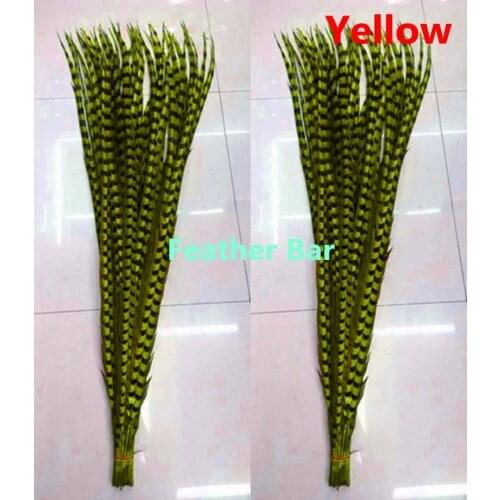 50Pcs/Lot 70-80cm Reeves Pheasant Striped Tail Feathers Wholesale Loose Quill Natural Smudge Wand Yellow color