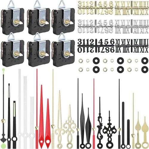 6 Pcs Clock Movement Mechanism Parts Diy Wall Clock 6 Clock Numerals Kit with 8 Different Pairs of Hands for Diy Clock