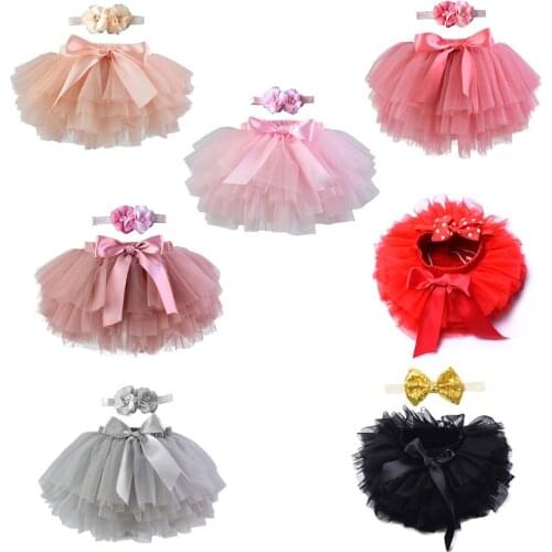 B2EB Infant Baby Girls Tutu Skirt Photo Props Outfits Candy Color Multi Layers Ruffles Bowknot Tulle Diaper Covers With Headband