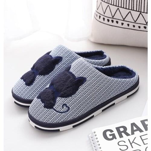 Big size 40-44 Womens slippers Home slides Non-slip slippers Cute cat pattern platform slippers Plush warm winter slippers