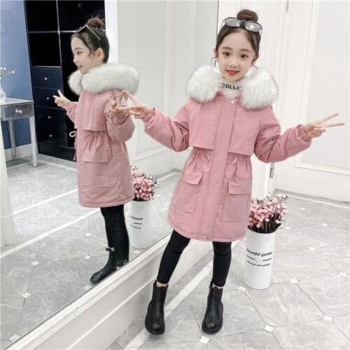 New Sale Autumn Winter Baby Girls Cotton Parkas 2 Colors Plus Velvet Coat New Fashion Hooded Warm Outerwear Kids Girl Clothes