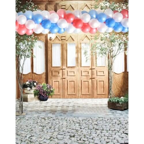 5x7ft Stone Floor Wooden Door Balloon Photography Backdrops Photo Props Studio Background
