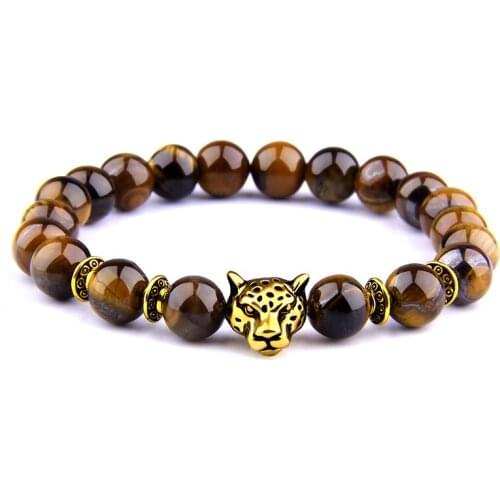 Men Charm Bracelet Natural Stone Tiger Eye Beads Buddha Bracelet for Men Women Trendy Leopard Head Energy Bracelet Jewelry