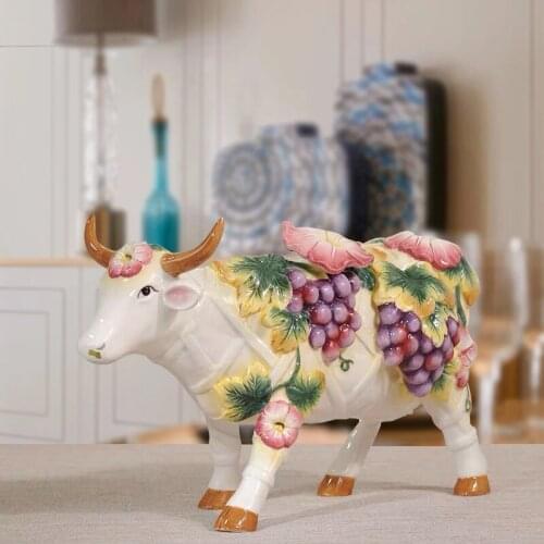 Ceramic Creative Hand Painted Cow Bull Home Decor Crafts Room Decoration Handicraft Cattle Porcelain Animal Figurines