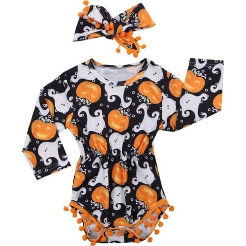 Citgeett Halloween Newborn Baby Girls Pumpkin Bodysuit Jumpsuit Tassles Clothes Autumn Outfits 0-24M