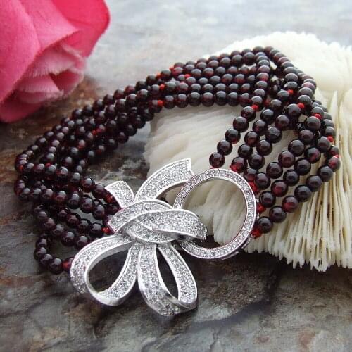 YYGEM 6 Strands Natural 4mm Round Garnet Bracelet 8'' Multi Strands Gift