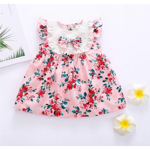 Summer Girls 0-2 Years Casual Patchwork Dress Baby Solid Print Short Sleeve Kids Denim Knee-Length A-LINE Dress