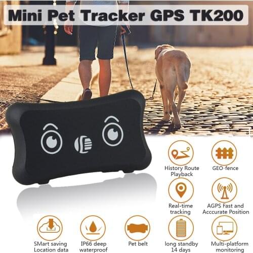 Mini GPS Tracker TK200 For Pets Portable GPS Locator Realtime Tracking by Google Map With Smart Sleep Save Power Mode Geo-fence