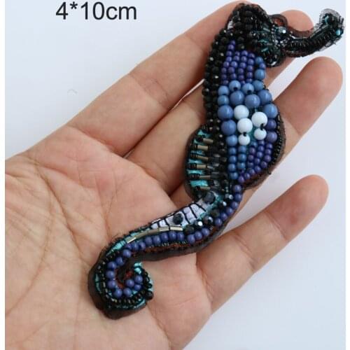 Fashion animal beaded patches for clothing DIY rhinestone sequins Sew on patch embroidery seahorse appliques parche ropa