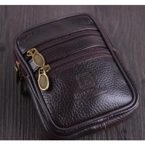 Bycobecy Vintage Cow Leather Multi-function Men Waist Pack Wear-resistant Outdoor Purse Wear Belt Pocket Phone Coin Waist Bag
