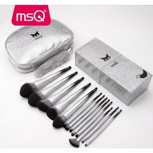 MSQ Makeup Brush Set 13PCS/Lot Beauty Foundation Powder Eyeshadow Make up Brush Bling Black/Silver Gradient Wood Handle
