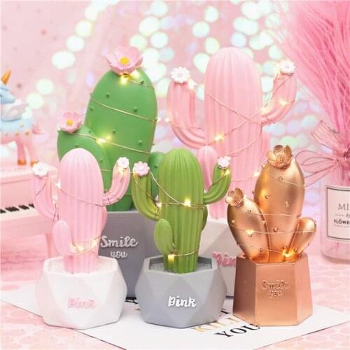 Ins Cactus LED Night Light Resin Plant Lamps Baby Nursery Bedside Lamps Christmas Home Decoration Lights Birthday Gift for Kids