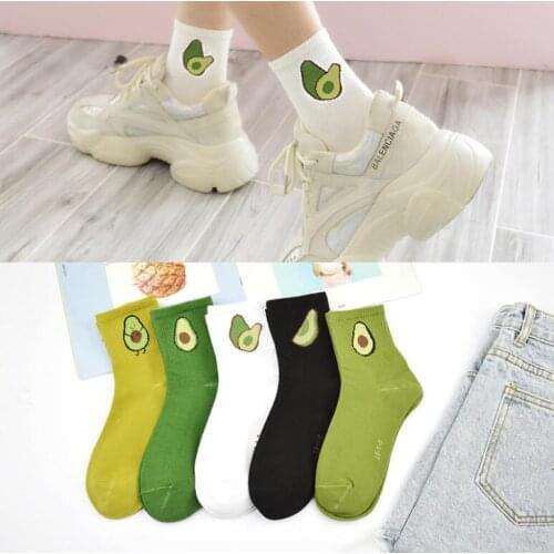 New Fashion Cartoon Fruit Cotton Middle Tube Sock Avocado Pattern Women Korean Version Fashionable Street Socks 10 Pairs