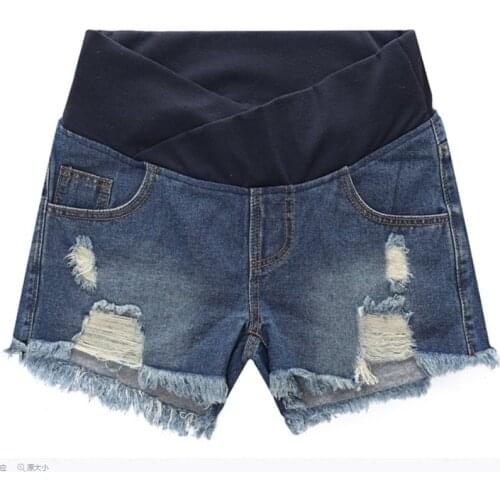 Maternity New Hole Short Pants Pregnancy Safety Shorts Pregnant Jeans Shorts Low-waisted Spring Summer Autumn Denim Loose Pants