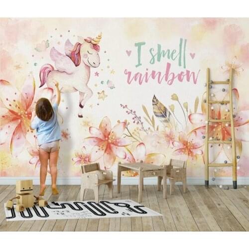 Bacal Custom Mural Wallpaper For Kids Room 3D Cartoon Horse Animal Pink Princess Room Girls Room Wall Decor Photo Wall Painting