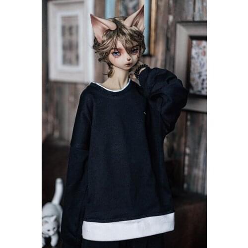 BJD doll clothes fit for 1/3 SD13 Uncle size fashion new Mosaic bat hoodie long sleeve T-shirt black and white fake two