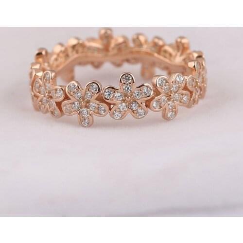 S925 Dazzling Daisy With Crystal Ring For Women Wedding Party fit Lady Fine Jewelry