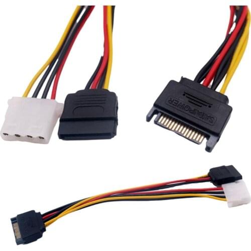 10pcs 15 Pin SATA Male to 4 Pin IDE Female+15 Pin SATA Female Y Splitter Power Adapter Connector Cable