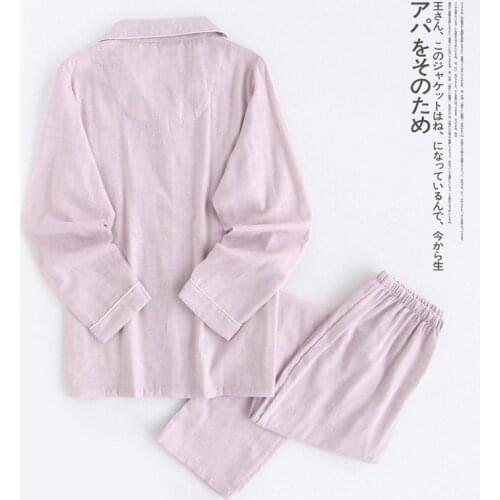 Spring and Autumn New Couple 100% Cotton Pajamas, Long-sleeved Trousers, Mens Home Service Simple Color Spinning Women