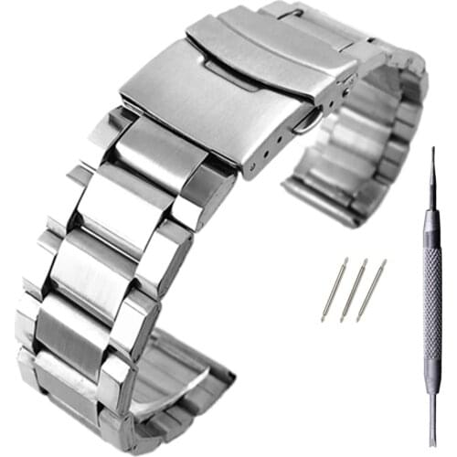 Stainless Steel Watch Strap Wrist Bracelet Silver Color Metal Watchband with Folding Clasp for Men Women 20/22/24mm