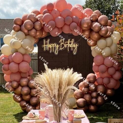 Retro Pink Ballon Kit Rose Gold Globos DIY Retro Sandy White Globals Balloons Garland Wedding Birthday Baby Shower Party Decor
