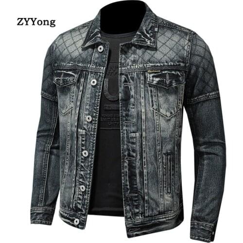 Spring Jeans Jacket Men Denim Coat Bomber Motorcycle Lapel Long Sleeve Slim Casual Street Streetwear Cowboy Outwear Clothing
