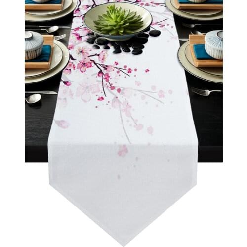 Cherry Blossom Plum Branch Pink White Table Runner Country Wedding Decor Tablecloth Placemat Dinning Table Art Table Runners