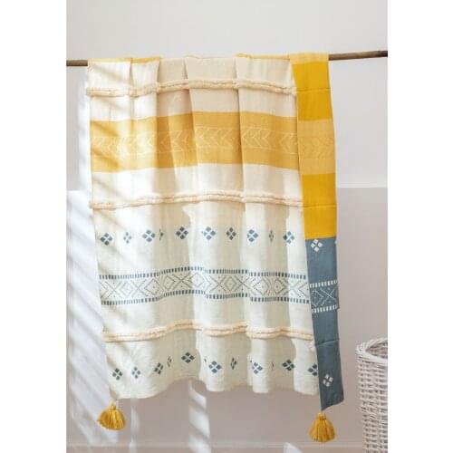 Nordic Style Nap Blanket Cotton Splicing Knitted Spring Summer Throw Home Decor Bedside Bedsread Air Conditional Blankets