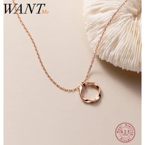 WANTME 925 Sterling Silver Korean Clavicle Minimalist Pendant Romantic Circle Twist Necklace for Women Charms Jewelry Gift 2021