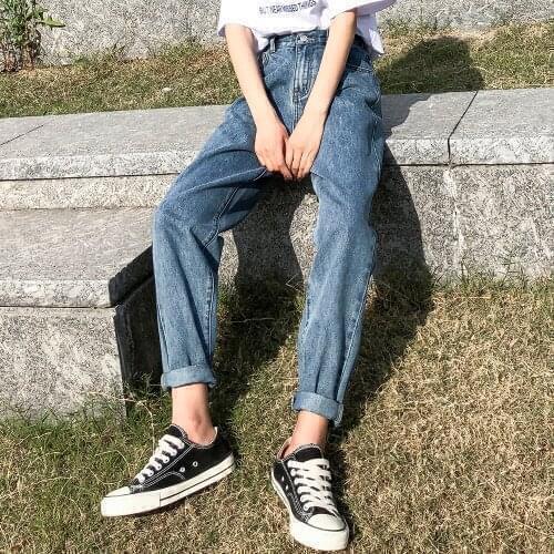 2021 High Waist Jeans Woman Plus Size Street Style Elastic Waist Denim Pants Cotton Loose Coated Vintage Washed Boyfriend Jeans