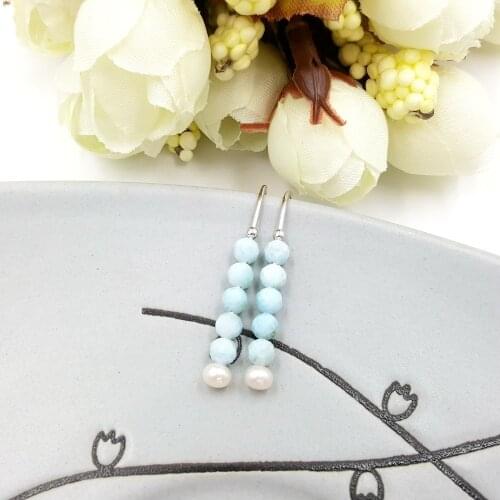 Lily Jewelry Blue Larimar Freshwater Pearl 925 Sterling Silver Earrings Women Fashion Daily Jewelry