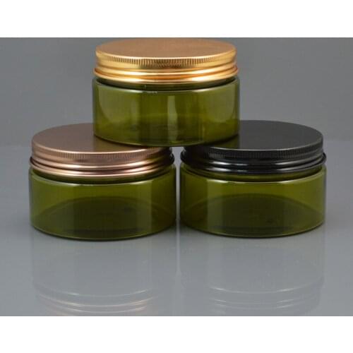 50pc/lot 100ml Dark Green Plastic Cosmetic Jar lightproof Bottle Aluminum Cap 3.5oz Refillable Hand Cream Case Metal Lid