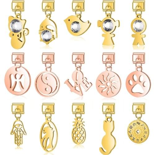 Hapiship Top Original Daisy Heart Love Wing Animal Sun Boy High-end Charm Fit 9mm Bracelet Stainless Steel Jewelry Making DJ380