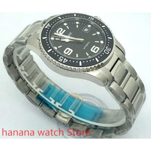 904L stainless steel bracelet watch mens sports and leisure waterproof mens watch mechanical clock black bezel black dial