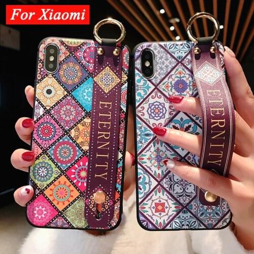 Funda Poco X3 NFC Vintage Pattern Flower Wristband Phone Holder TPU Back Case for Xiaomi Poco X3 Mi 10 Ultra Luxury Back Cover