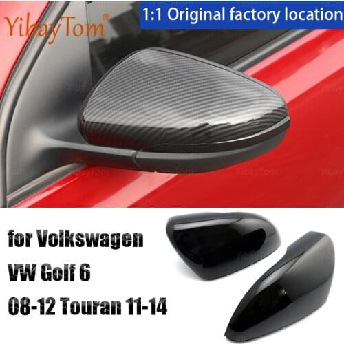 2pcs Black Accessories for Volkswagen VW Golf 6 2008-2012 Touran 2011-2014 Rearview Side Mirror Cover Caps Carbon Fiber Pattern