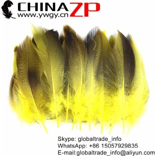 CHINAZP Wholesale Duck Feathers 100pieces/lot Brigtht Yellow Color Mallard Duck Flank Plumes for Carnival 8 Color Avaliable
