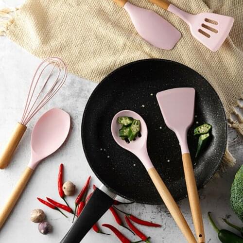 Wooden Silicone Kitchen Utensils Nonstick Utensils Cooking Tool Spoon Soup Spoon Turner Spatula Tong Cookware Baking Gadget