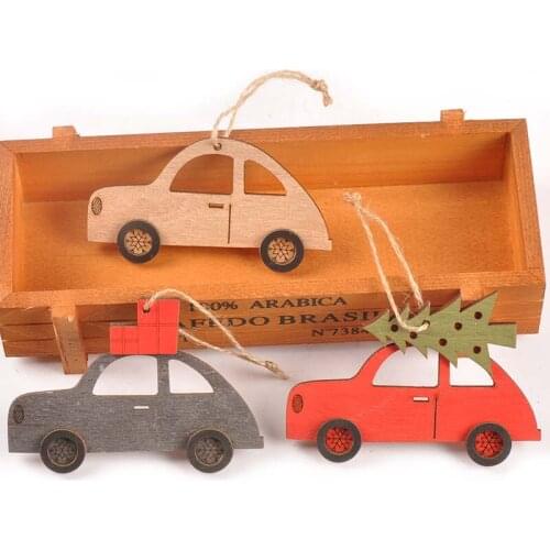 3pcs Wood Crafts Car Pattern Decorations For Kids Gift Home Scrapbook DIY Christmas Tree Hanging Pendants Wooden Ornament M2535