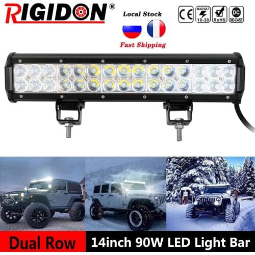 RIGIDON 3D Double Row 14inch 90W Led Light Bar Flood Spot Combo Beam for offroad Truck 4WD SUV UTE ATV Boat Car Driving Lights
