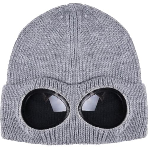 Unisex Double-use Thickened Winter Knitted Hat Warm Beanies Skullies Ski Cap with Removable Glasses for Men Women Cap Skullies