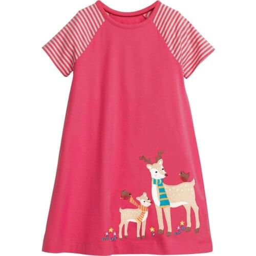 Jumping Meters Girls Dresses Deer Appliques Summer Princess Dress Baby Girls Clothes Short Sleeve Tunic Moana Dresses Vestido