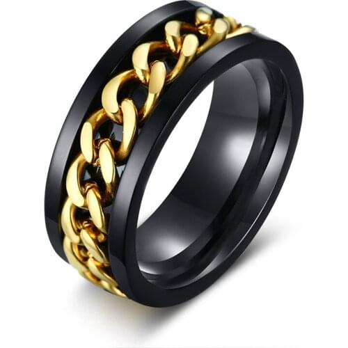 Cool Stainless Steel Rotatable Men Ring High Quality Spinner Chain Punk Jewelry for Party Gift