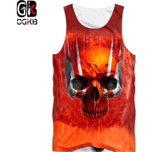 OGKB Vest Women/Mens Cool Print Red Skull 3D Print Tank Top Sleeveless Shirt Male Sportswear Undershirt Summer Casual Tops Tee